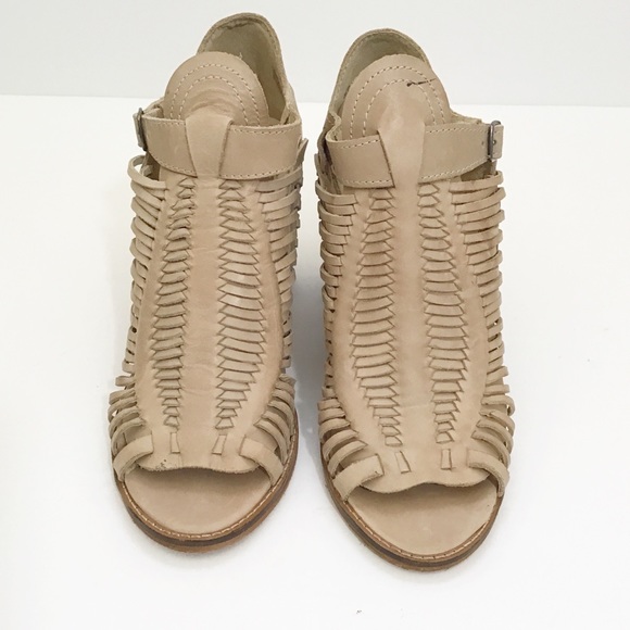 Naughty Monkey Killion Leather Huarache Stacked Heel Sandals Nude Open Toe 9.5 - Picture 3 of 12